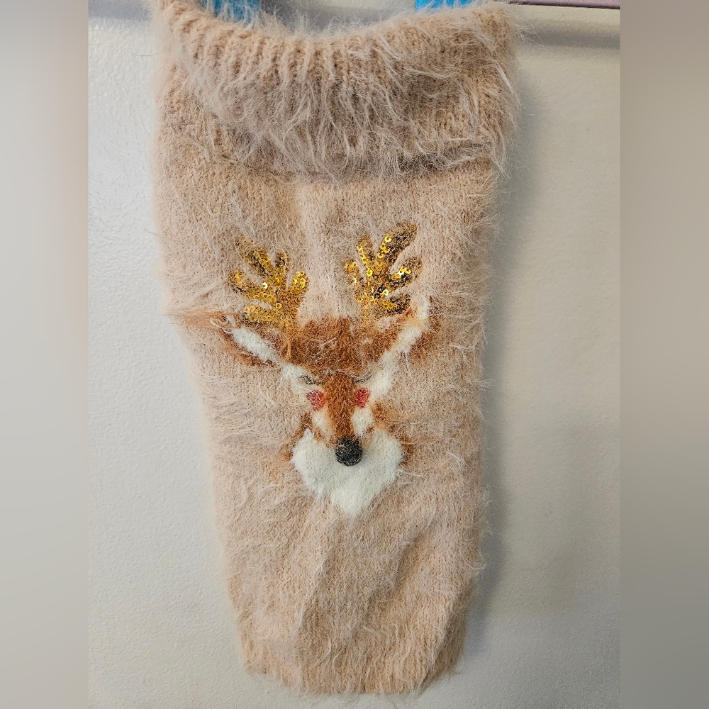 NWOT Fuzzy Reindeer Knit Dog Sweater